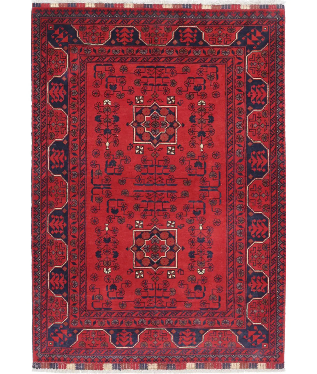 Hand Knotted Afghan Khamyab Wool Rug - 3'4'' x 4'8''