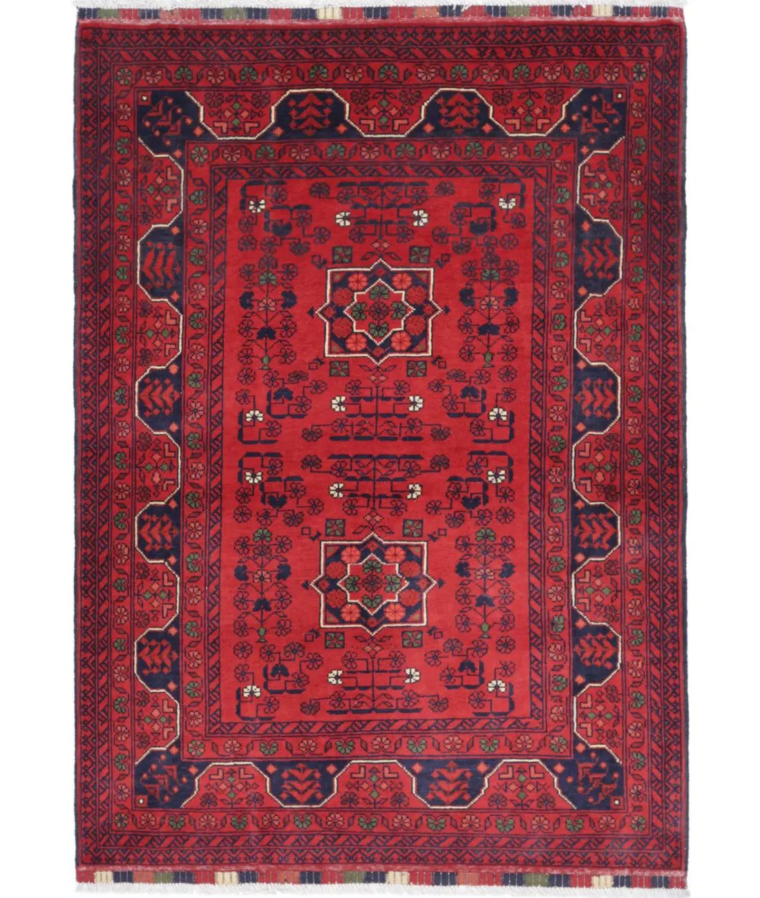 Hand Knotted Afghan Khamyab Wool Rug - 3'4'' x 4'9''