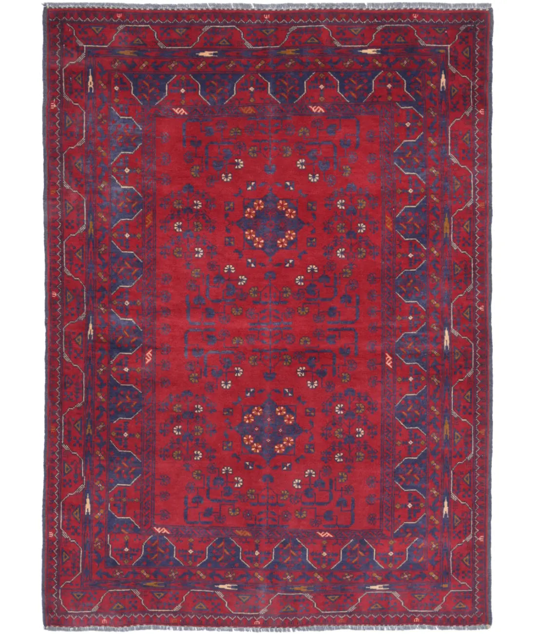 Hand Knotted Afghan Khamyab Wool Rug - 3'4'' x 4'9''