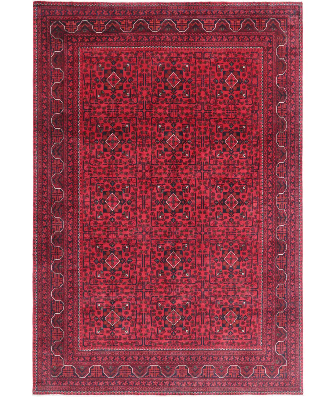 Hand Knotted Afghan Khamyab Wool Rug - 6&#39;6&#39;&#39; x 9&#39;5&#39;&#39;