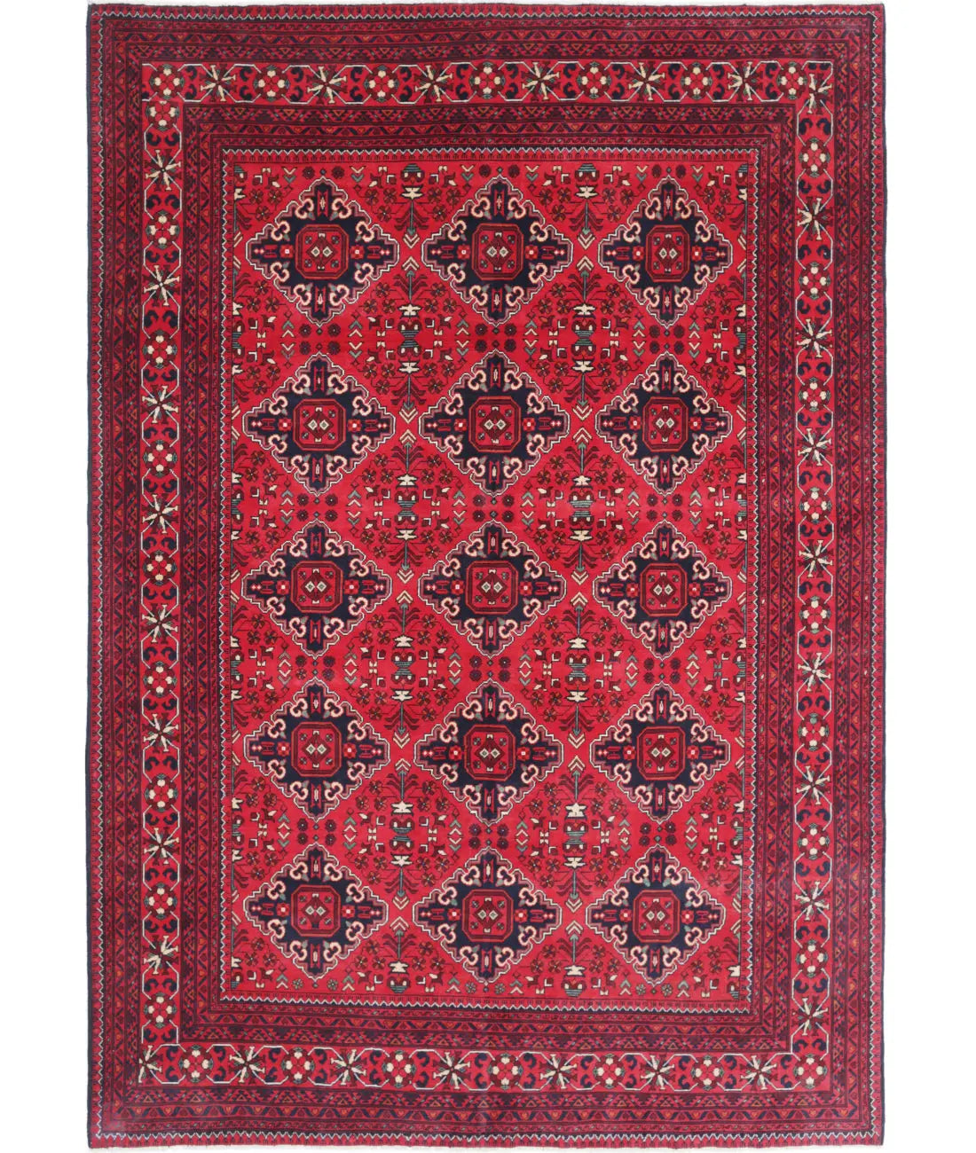 Hand Knotted Afghan Khamyab Wool Rug - 6&#39;6&#39;&#39; x 9&#39;6&#39;&#39;