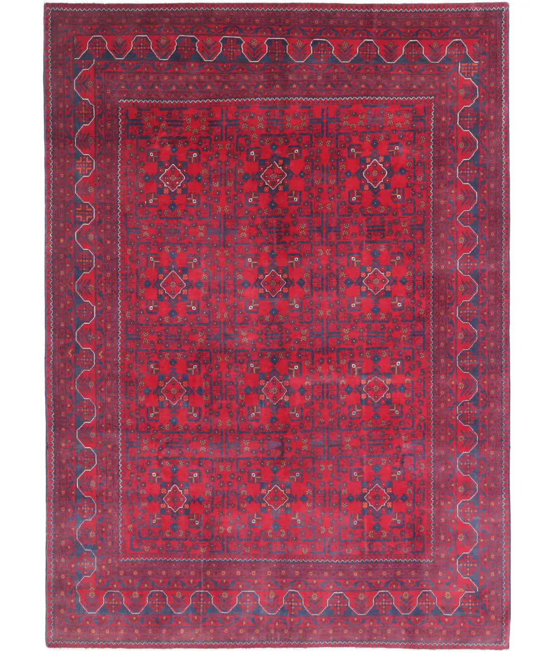 Hand Knotted Afghan Khamyab Wool Rug - 6&#39;8&#39;&#39; x 9&#39;4&#39;&#39;