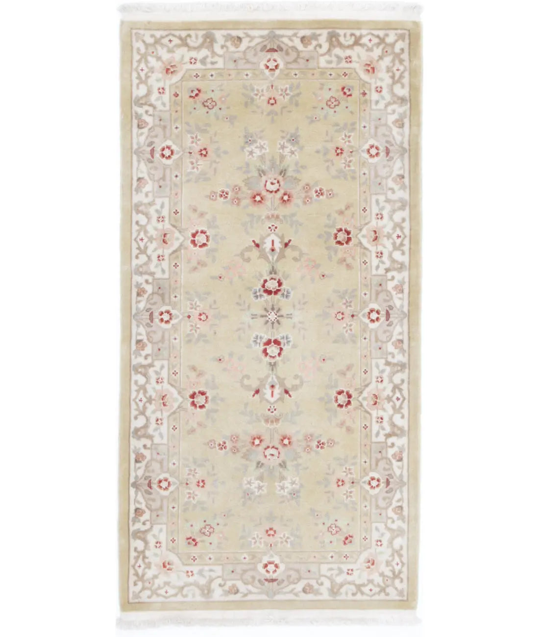 Hand Knotted Agra Kashan Wool Rug - 2'0'' x 4'2''