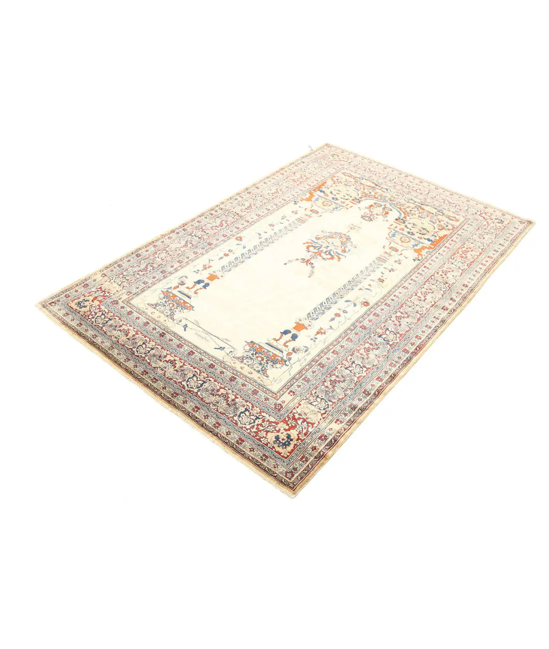 Hand Knotted Antique Masterpiece Persian Haji Jalili Silk Rug - 4'2'' x 6'5'' - Arteverk Rugs Area rug