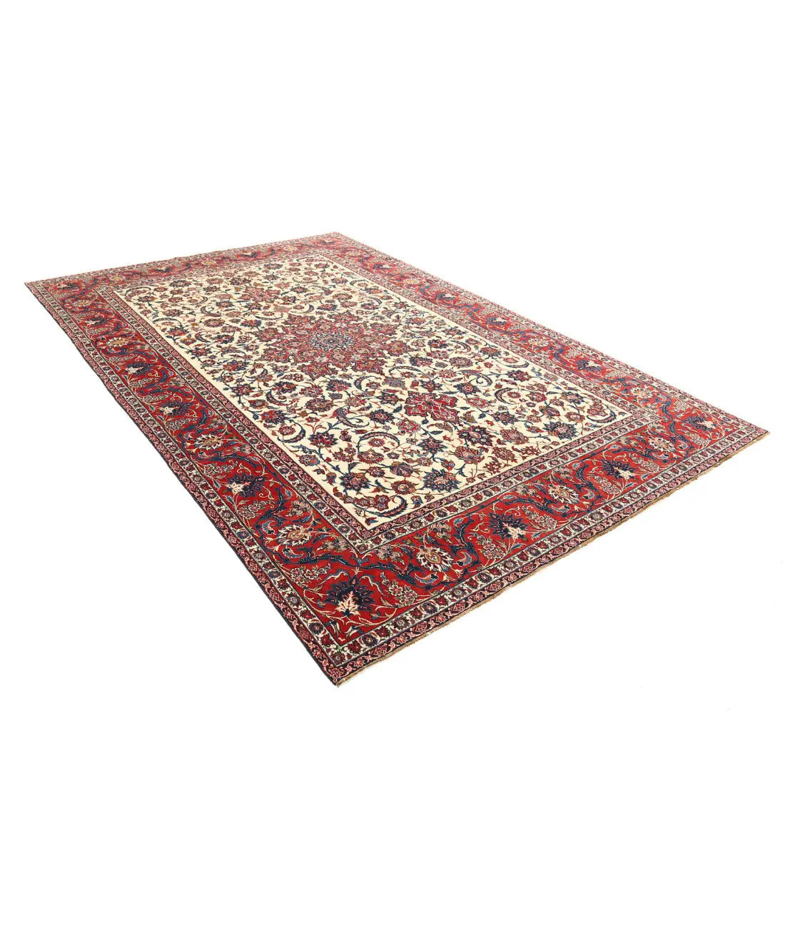 Hand Knotted Antique Masterpiece Persian Isfahan Wool Rug - 7'4'' x 11'1'' - Arteverk Rugs Area rug