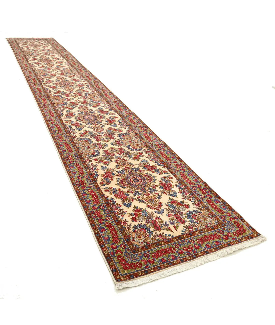 Hand Knotted Antique Masterpiece Persian Kerman Wool Rug - 3'5'' x 21'1'' - Arteverk Rugs Area rug