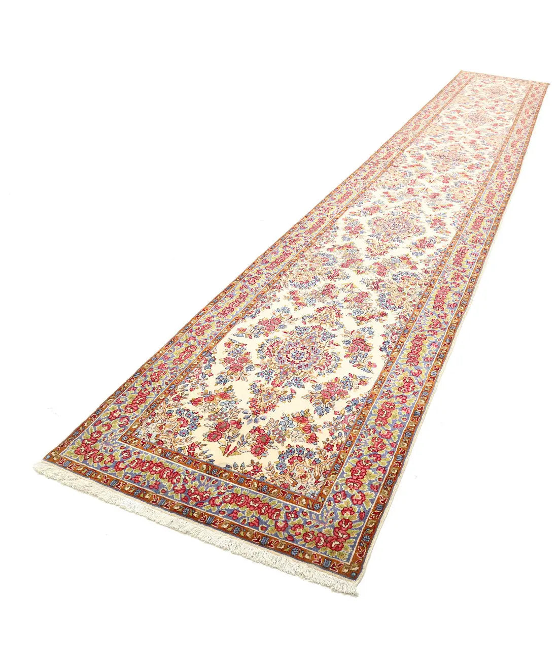 Hand Knotted Antique Masterpiece Persian Kerman Wool Rug - 3'5'' x 21'3'' - Arteverk Rugs Area rug