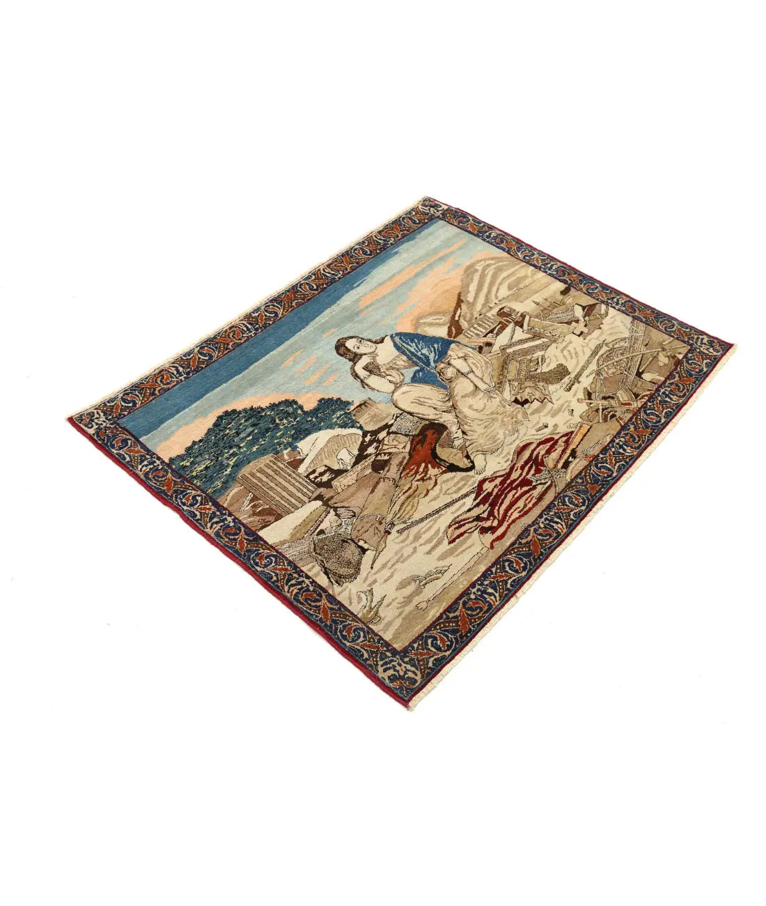 Hand Knotted Antique Masterpiece Oriental Tabriz Fine Wool Rug - 3'8'' x 2'10''