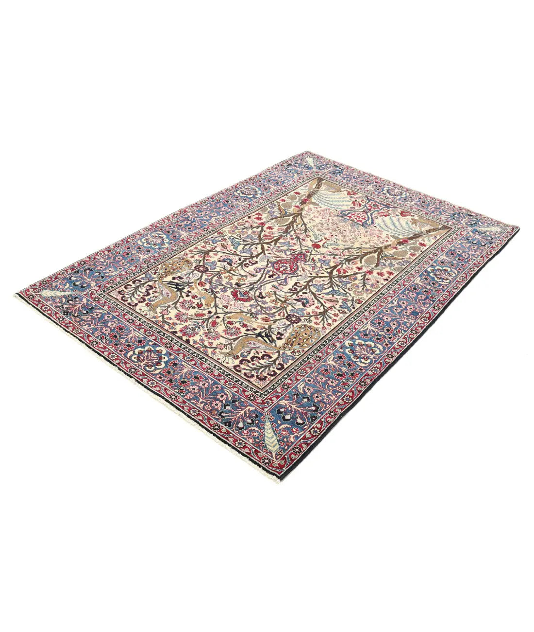 Hand Knotted Antique Masterpiece Persian Tabriz Fine Wool Rug - 4'2'' x 6'1'' - Arteverk Rugs Area rug