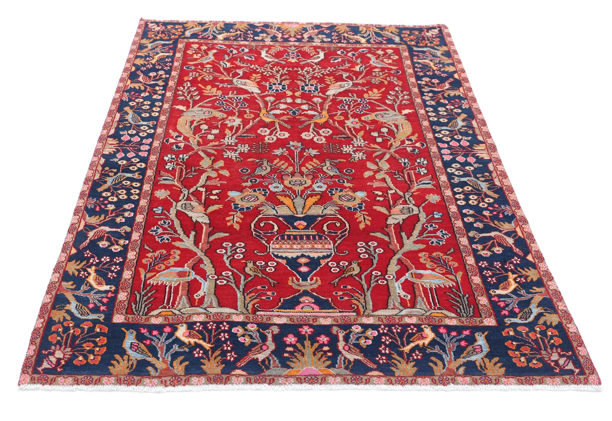 Hand Knotted Antique Oriental Sarouk Wool Rug - 4'2'' x 6'2''