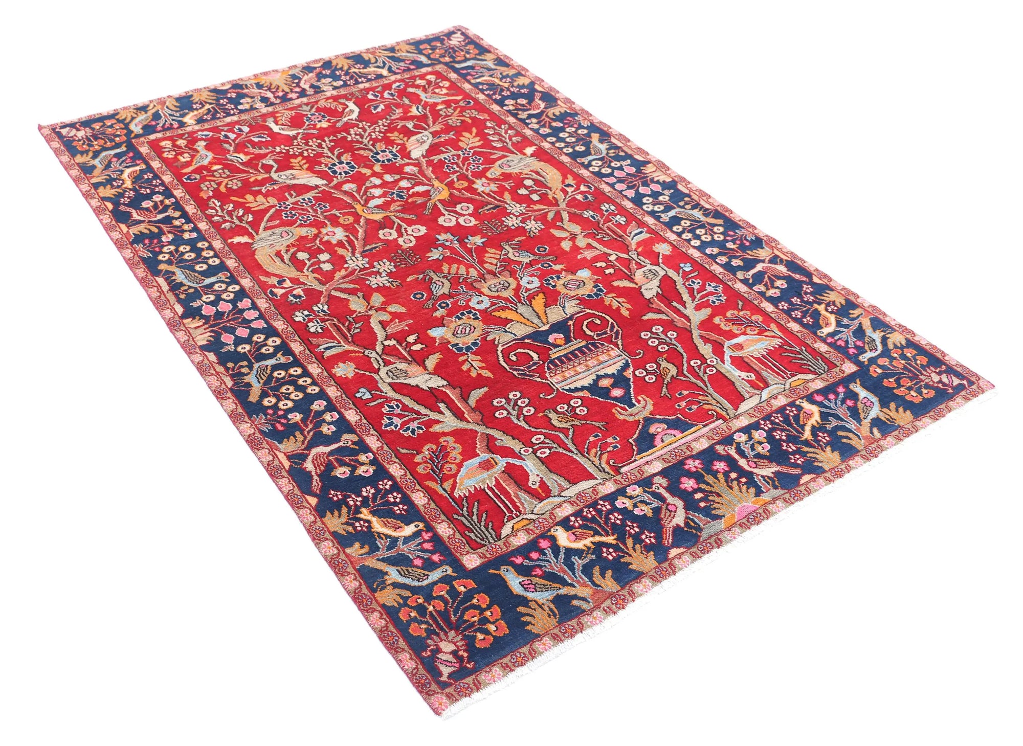 Hand Knotted Antique Oriental Sarouk Wool Rug - 4'2'' x 6'2''