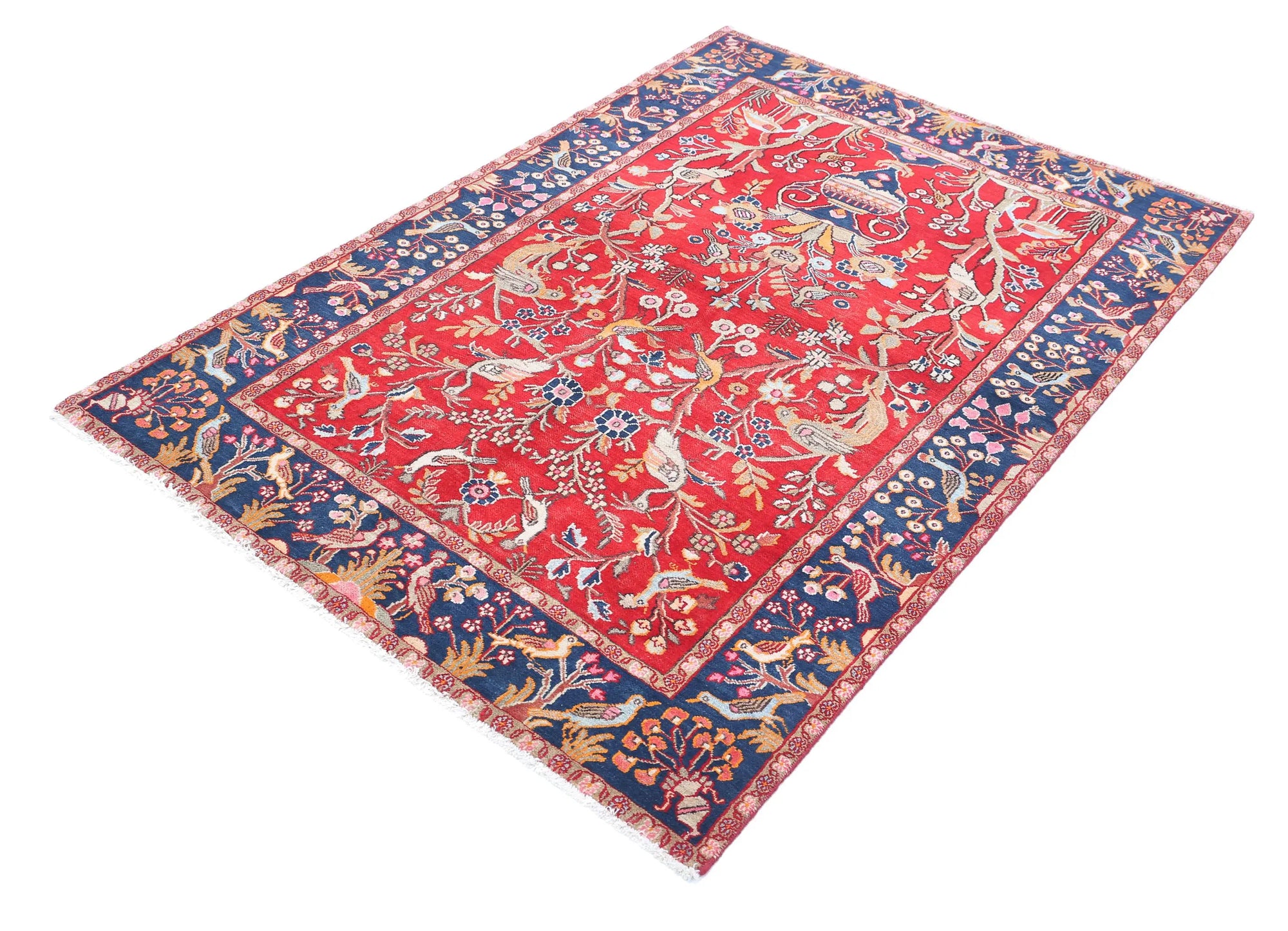 Hand Knotted Antique Oriental Sarouk Wool Rug - 4'2'' x 6'2''