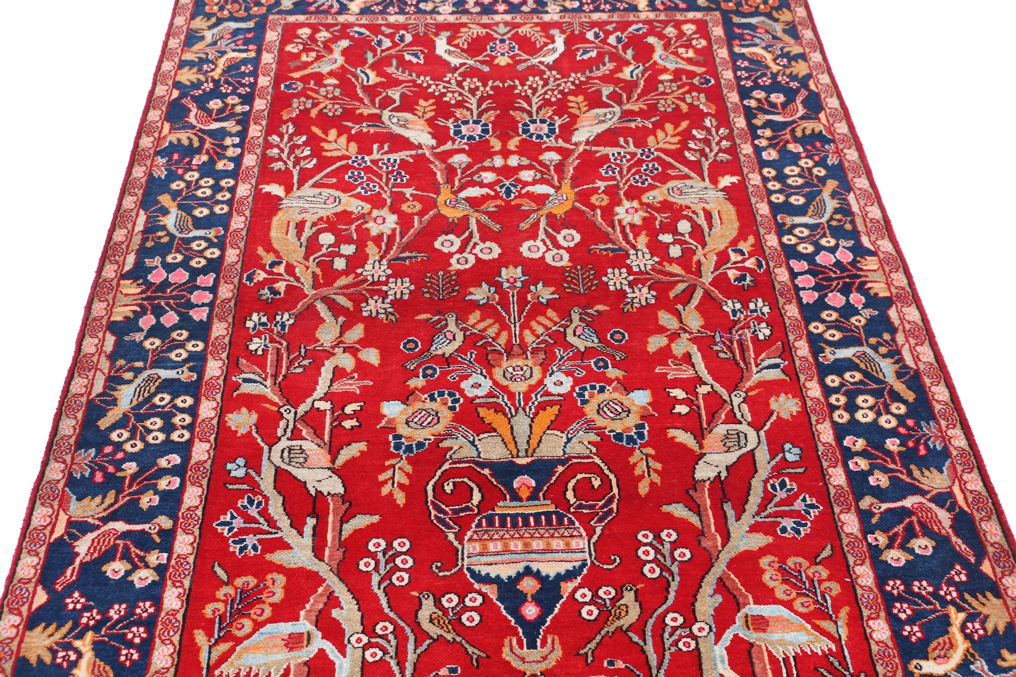 Hand Knotted Antique Oriental Sarouk Wool Rug - 4'2'' x 6'3''