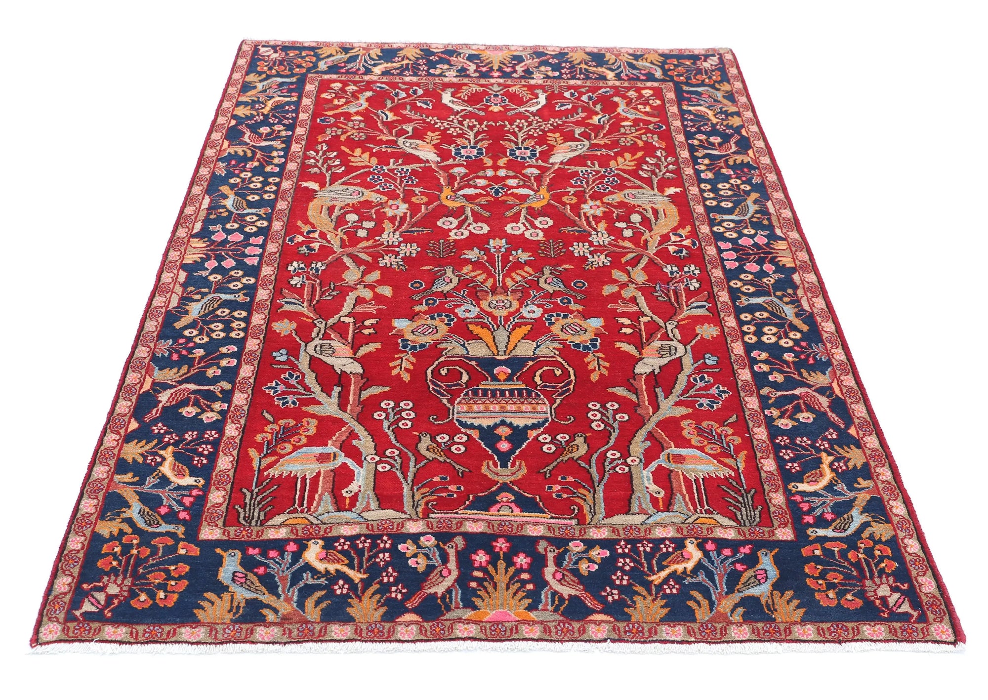 Hand Knotted Antique Oriental Sarouk Wool Rug - 4'2'' x 6'3''