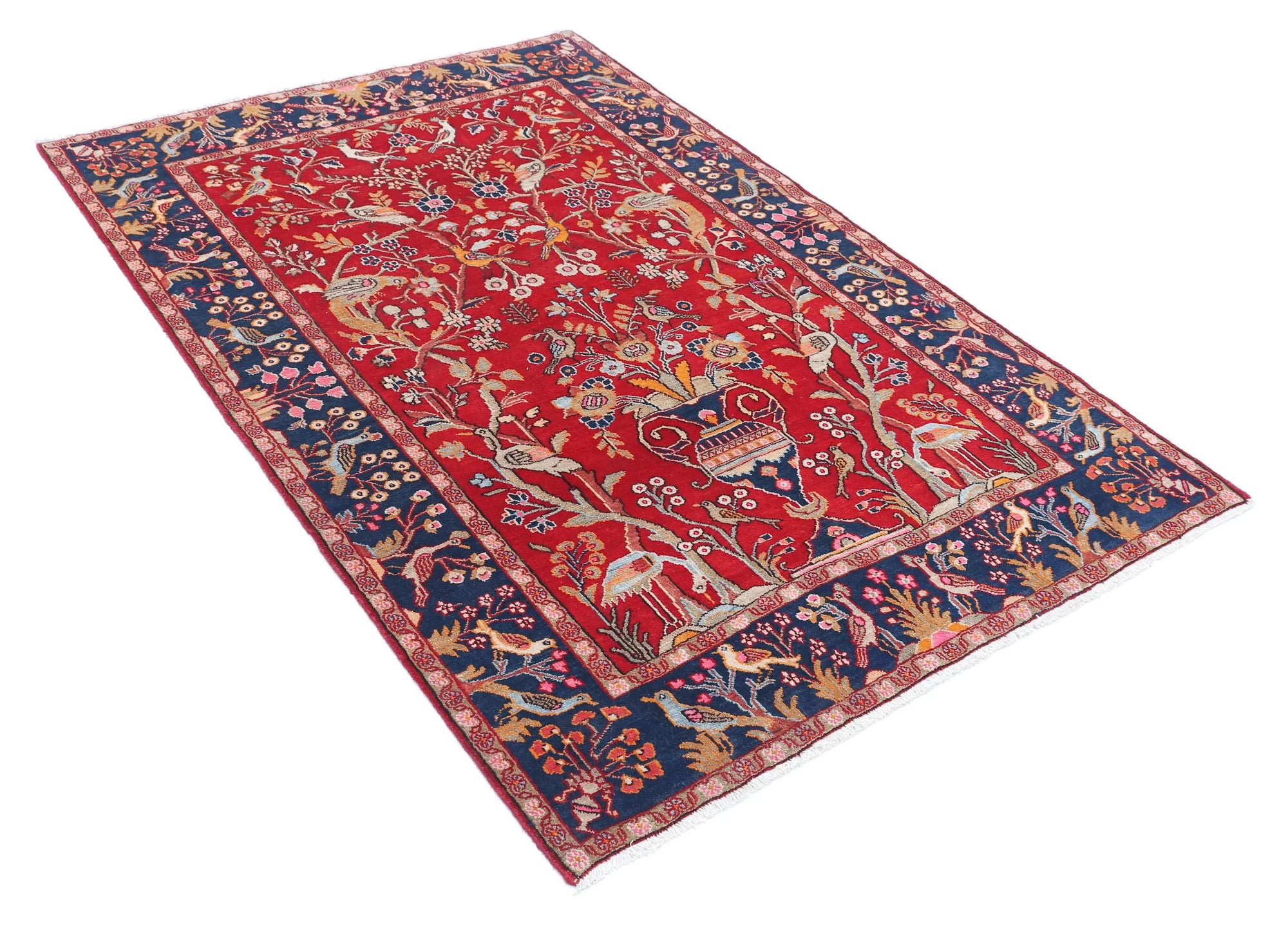 Hand Knotted Antique Oriental Sarouk Wool Rug - 4'2'' x 6'3''