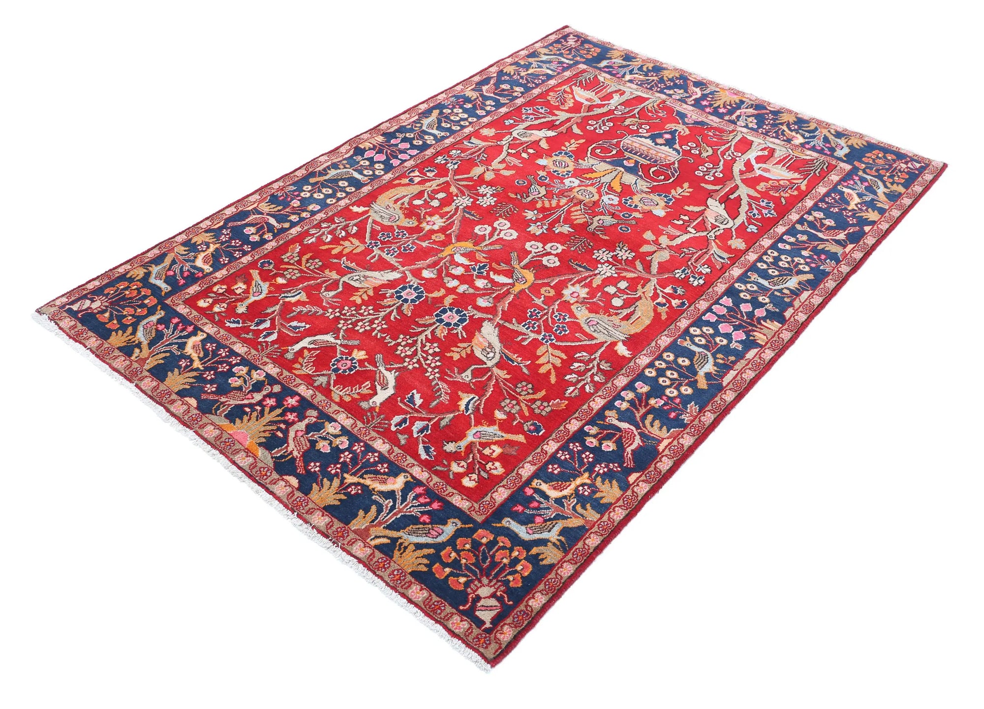 Hand Knotted Antique Oriental Sarouk Wool Rug - 4'2'' x 6'3''