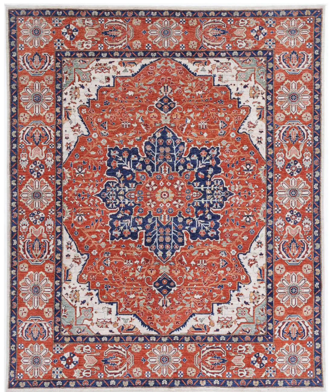 Hand Knotted Fine Heriz Wool Rug - 8&#39;0&#39;&#39; x 9&#39;11&#39;&#39;