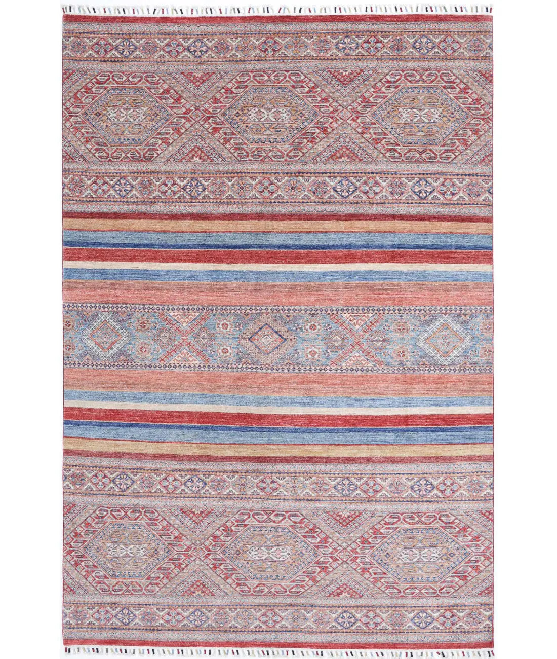 Hand Knotted Khurjeen Wool Rug - 6&#39;7&#39;&#39; x 9&#39;7&#39;&#39;