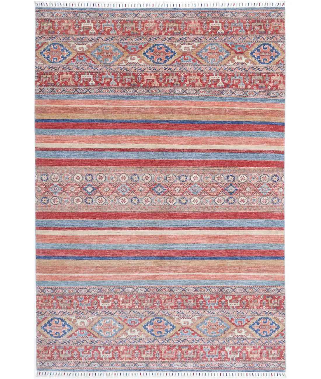 Hand Knotted Khurjeen Wool Rug - 6&#39;7&#39;&#39; x 9&#39;9&#39;&#39;