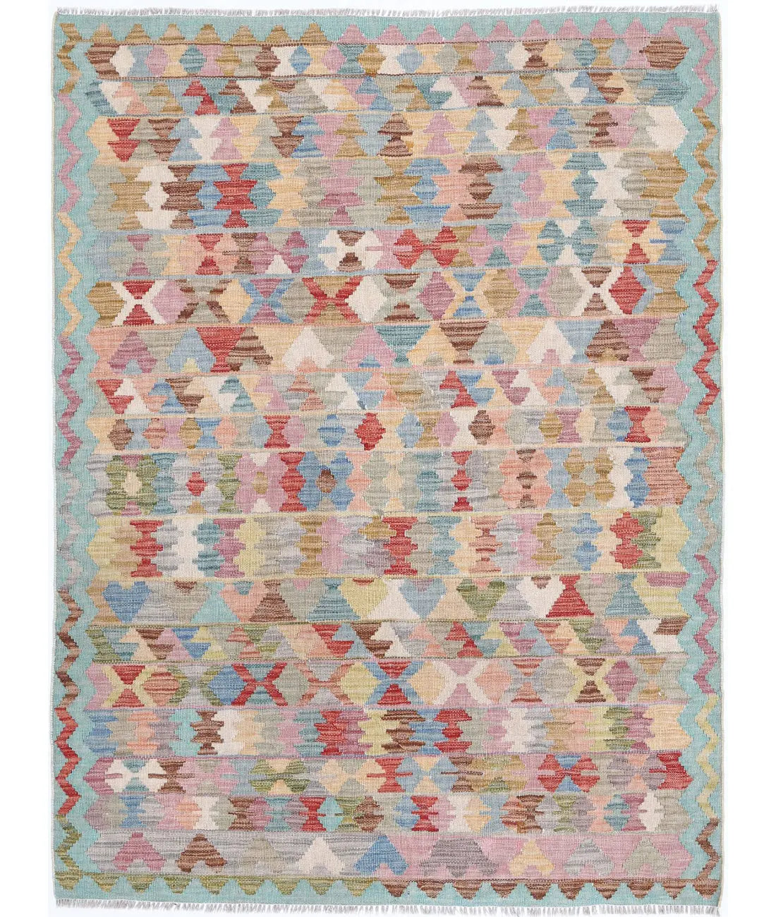 Hand Woven Maimana Kilim Wool Kilim Rug - 4&#39;0&#39;&#39; x 5&#39;6&#39;&#39;