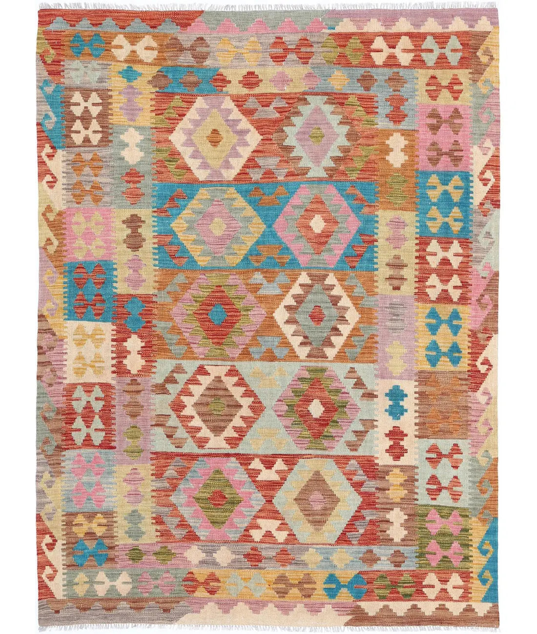 Hand Woven Maimana Kilim Wool Kilim Rug - 4&#39;10&#39;&#39; x 6&#39;6&#39;&#39;