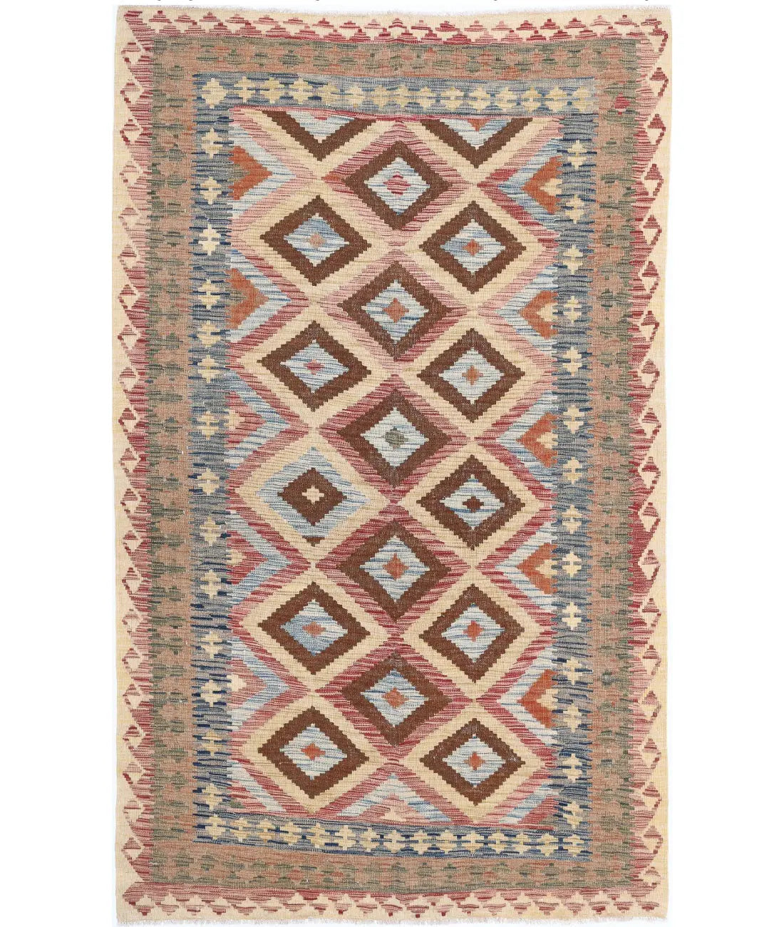 Hand Woven Maimana Kilim Wool Kilim Rug - 4&#39;10&#39;&#39; x 7&#39;9&#39;&#39;