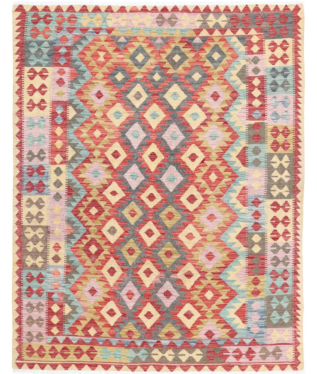 Hand Woven Maimana Kilim Wool Kilim Rug - 4&#39;11&#39;&#39; x 6&#39;1&#39;&#39;