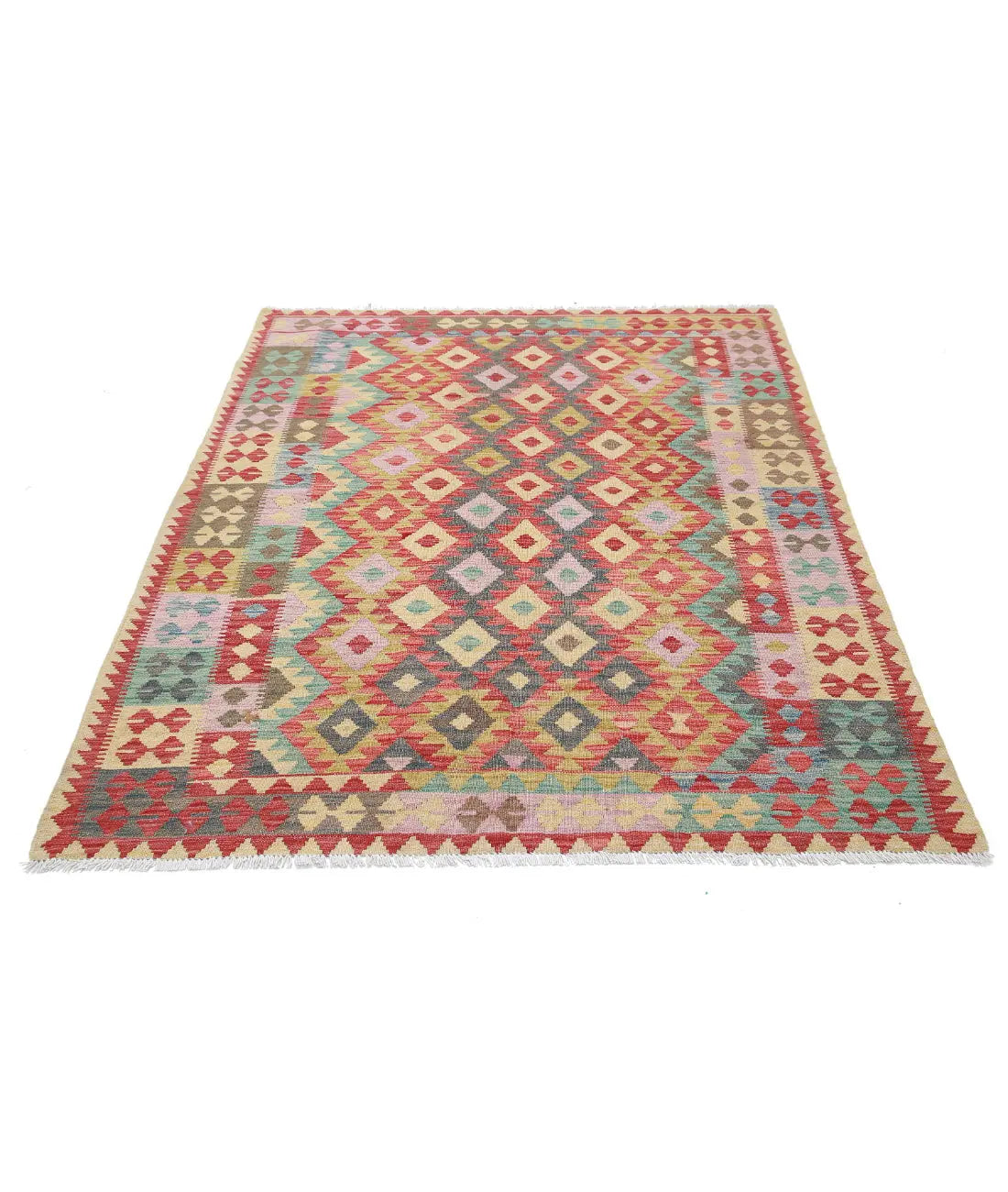 Hand Woven Maimana Kilim Wool Kilim Rug - 4'11'' x 6'1''