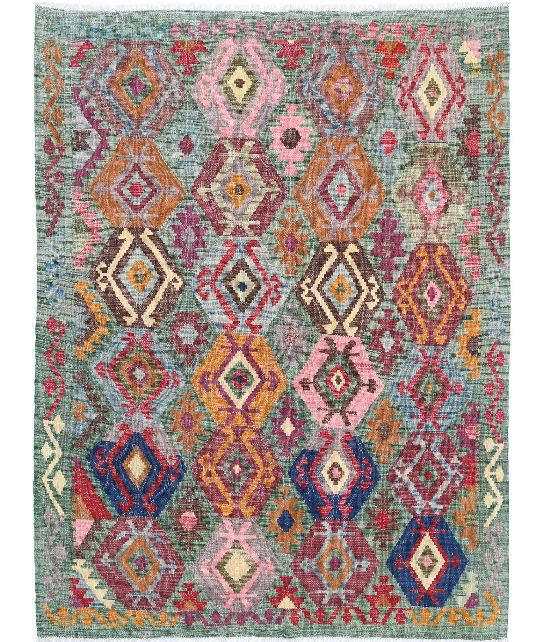 Hand Woven Maimana Kilim Wool Kilim Rug - 4&#39;11&#39;&#39; x 6&#39;4&#39;&#39;