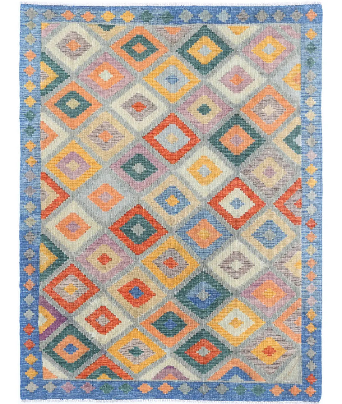 Hand Woven Maimana Kilim Wool Kilim Rug - 4&#39;11&#39;&#39; x 6&#39;5&#39;&#39;