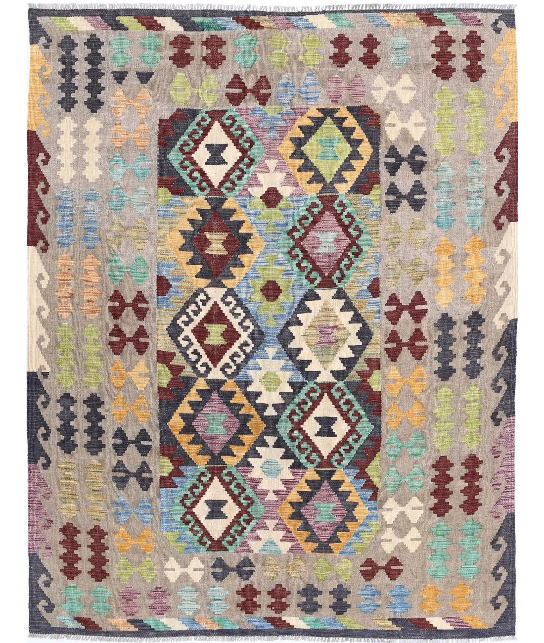 Hand Woven Maimana Kilim Wool Kilim Rug - 4&#39;11&#39;&#39; x 6&#39;5&#39;&#39;