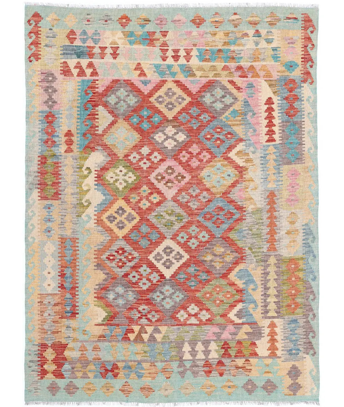 Hand Woven Maimana Kilim Wool Kilim Rug - 4&#39;11&#39;&#39; x 6&#39;7&#39;&#39;