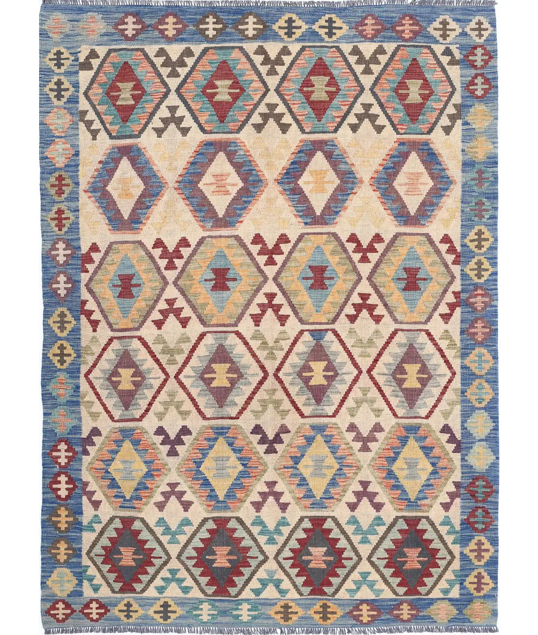 Hand Woven Maimana Kilim Wool Kilim Rug - 4&#39;11&#39;&#39; x 6&#39;9&#39;&#39;