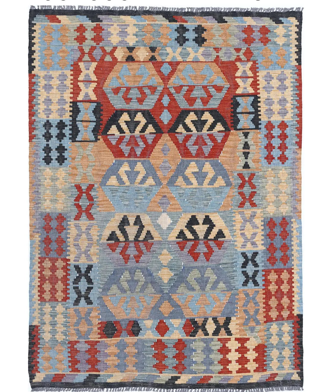 Hand Woven Maimana Kilim Wool Kilim Rug - 4&#39;1&#39;&#39; x 5&#39;11&#39;&#39;