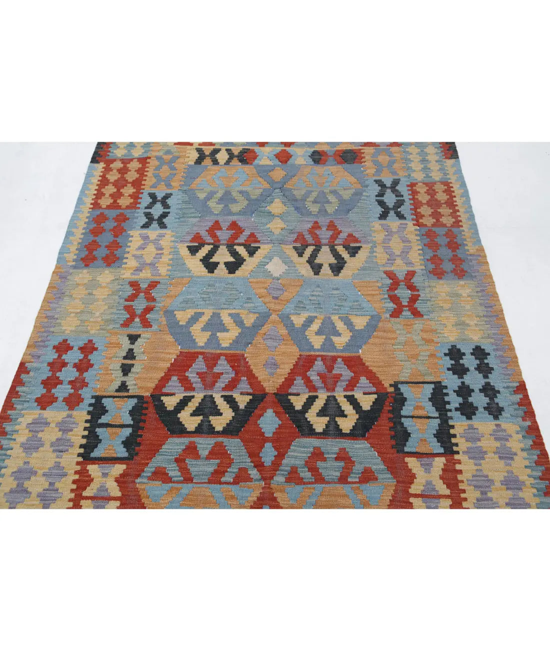 Hand Woven Maimana Kilim Wool Kilim Rug - 4'1'' x 5'11''