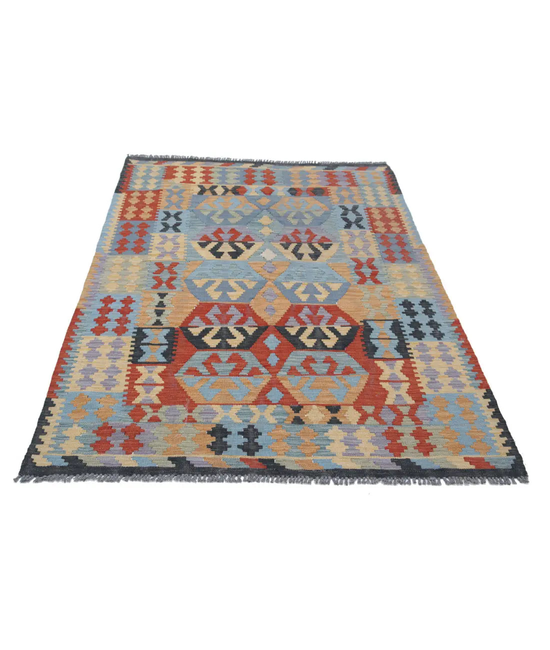 Hand Woven Maimana Kilim Wool Kilim Rug - 4'1'' x 5'11''