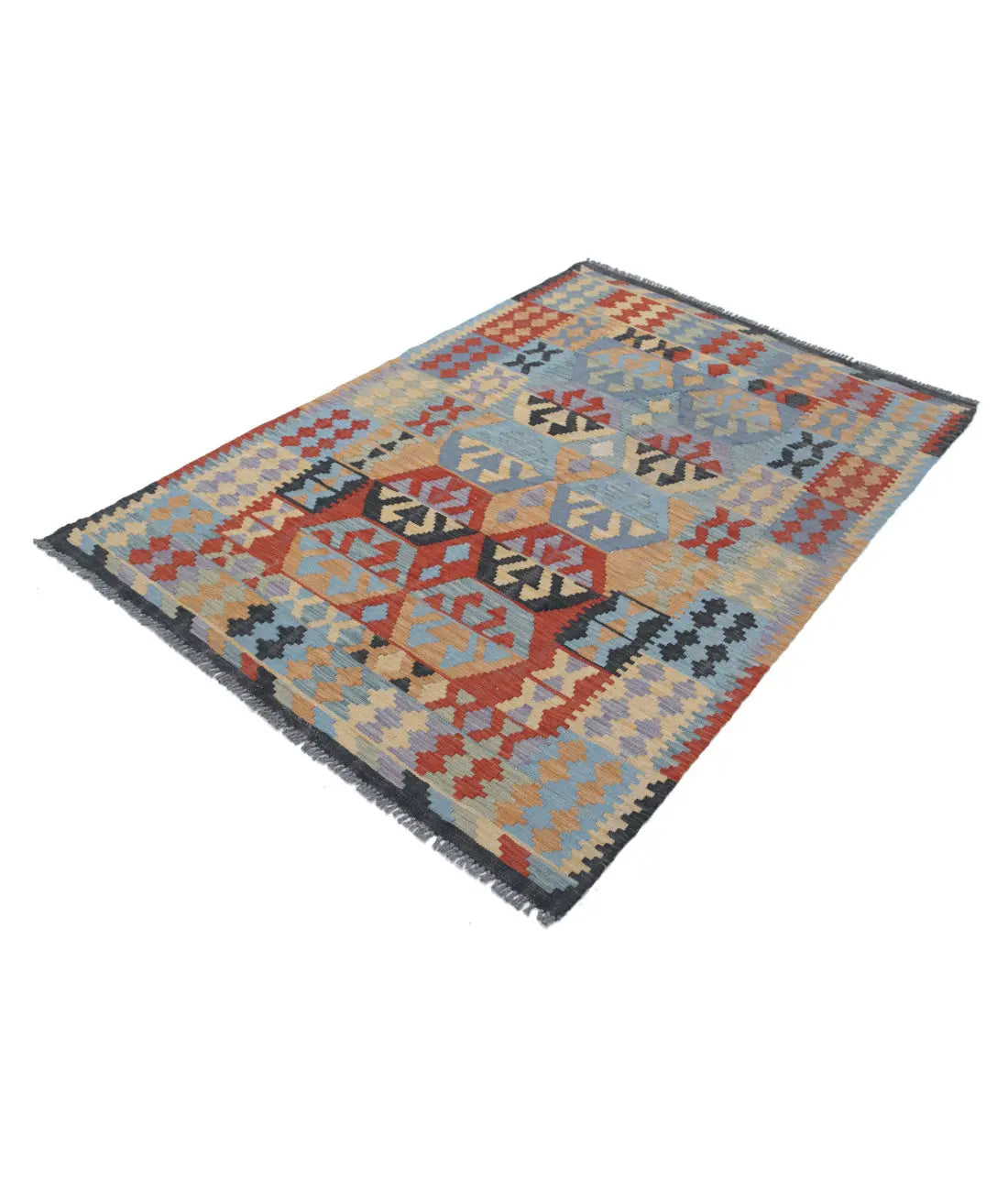 Hand Woven Maimana Kilim Wool Kilim Rug - 4'1'' x 5'11''