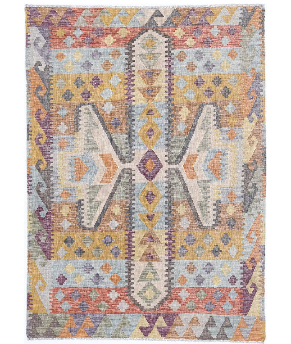 Hand Woven Maimana Kilim Wool Kilim Rug - 4&#39;2&#39;&#39; x 5&#39;11&#39;&#39;