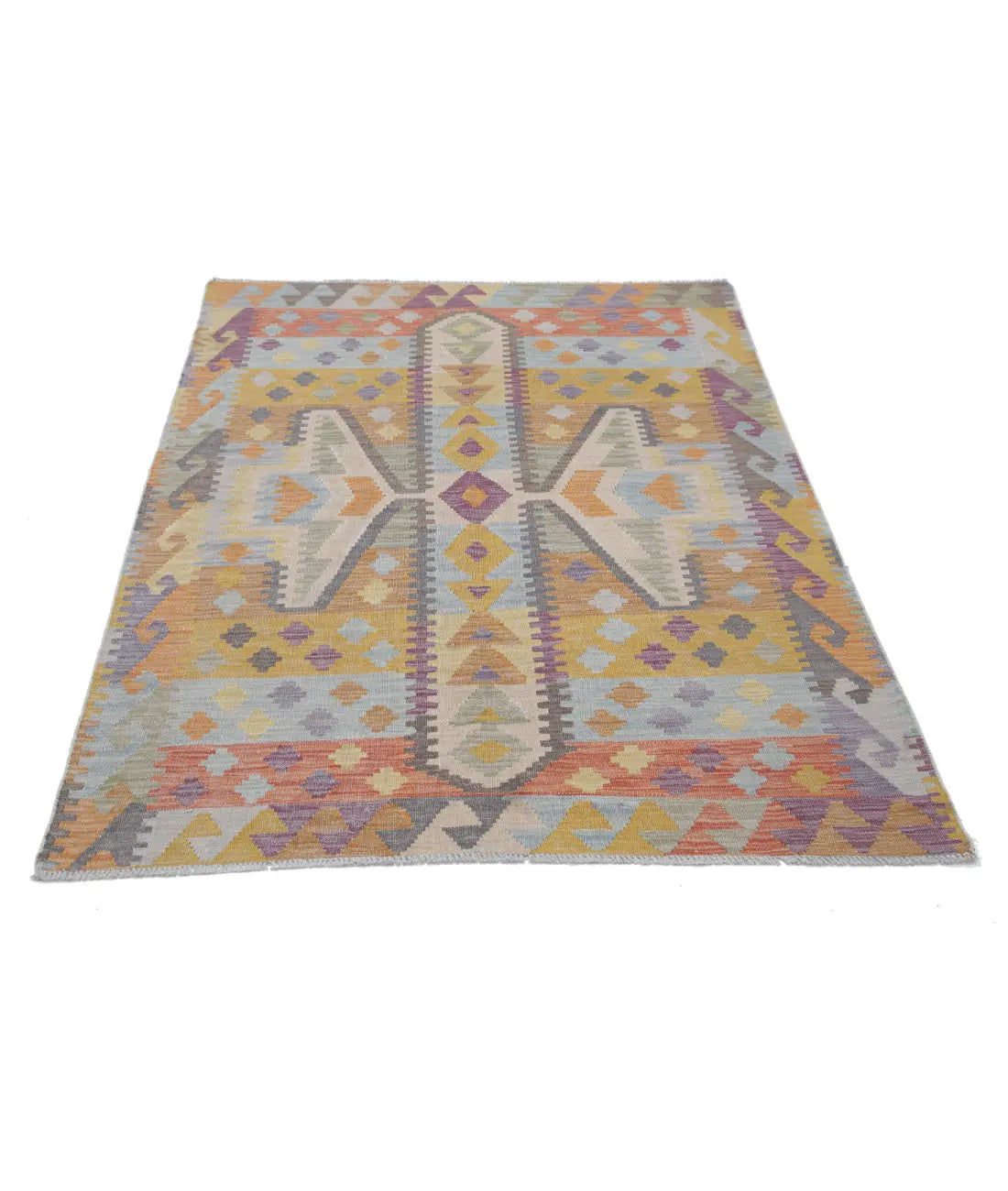 Hand Woven Maimana Kilim Wool Kilim Rug - 4'2'' x 5'11''