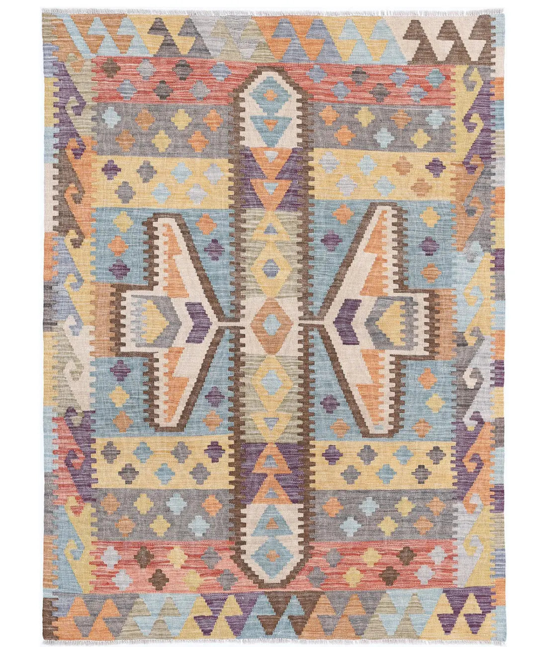 Hand Woven Maimana Kilim Wool Kilim Rug - 4&#39;3&#39;&#39; x 5&#39;10&#39;&#39;