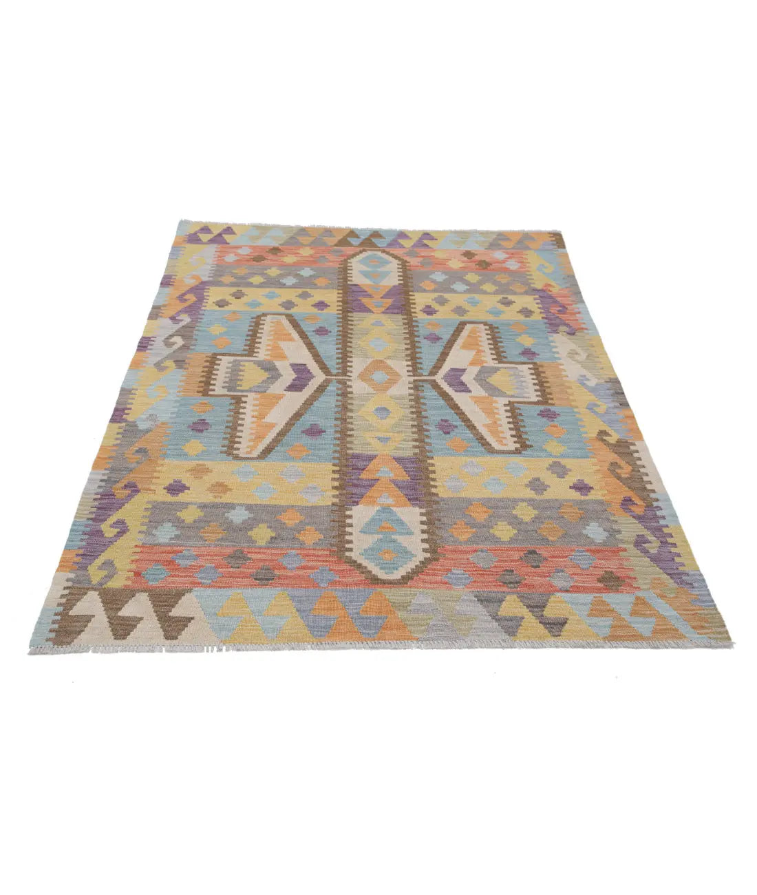 Hand Woven Maimana Kilim Wool Kilim Rug - 4'3'' x 5'10''