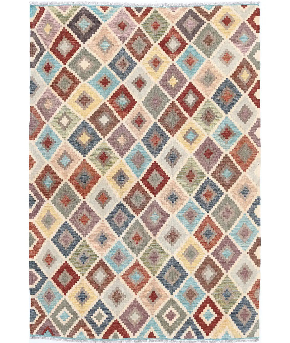 Hand Woven Maimana Kilim Wool Kilim Rug - 4&#39;7&#39;&#39; x 6&#39;9&#39;&#39;