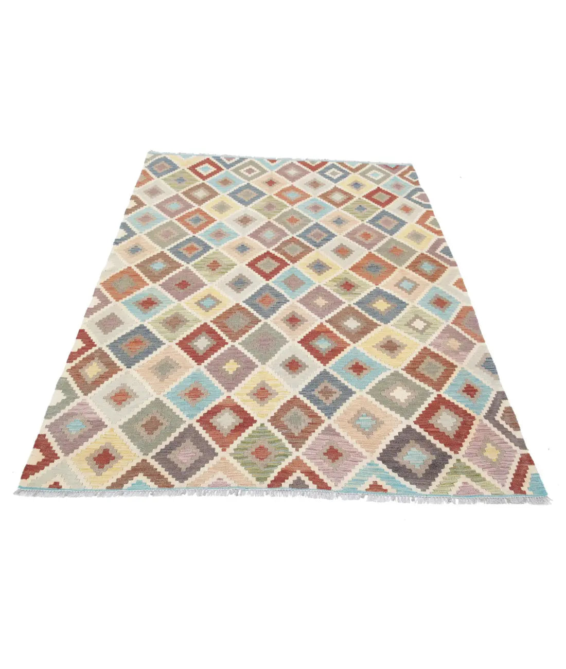 Hand Woven Maimana Kilim Wool Kilim Rug - 4'7'' x 6'9''