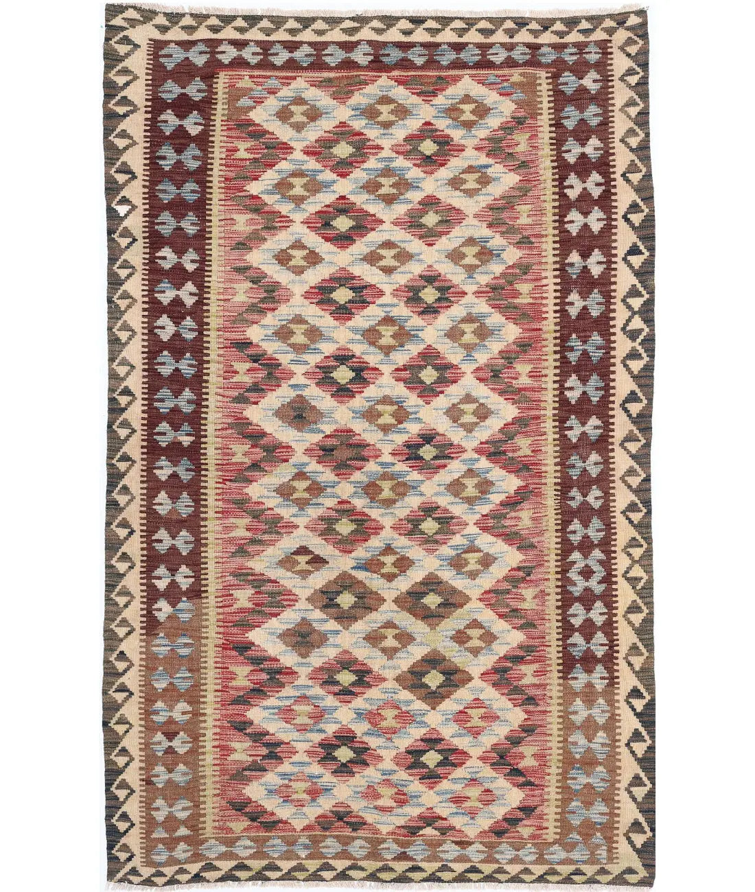 Hand Woven Maimana Kilim Wool Kilim Rug - 4&#39;8&#39;&#39; x 7&#39;9&#39;&#39;