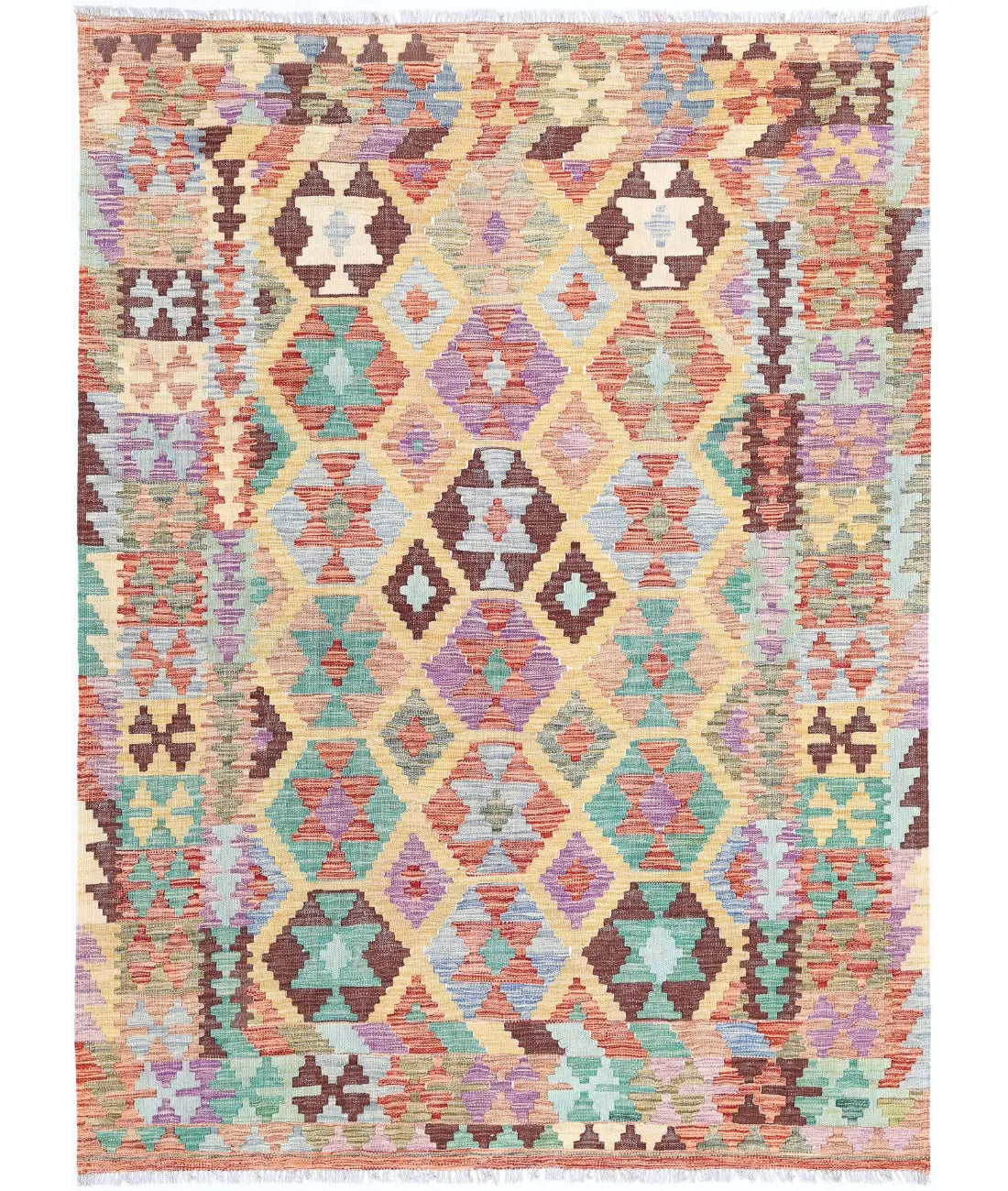 Tapis Kilim en laine Maimana Kilim noué à la main - 4&#39;9&#39;&#39; x 6&#39;5&#39;&#39;