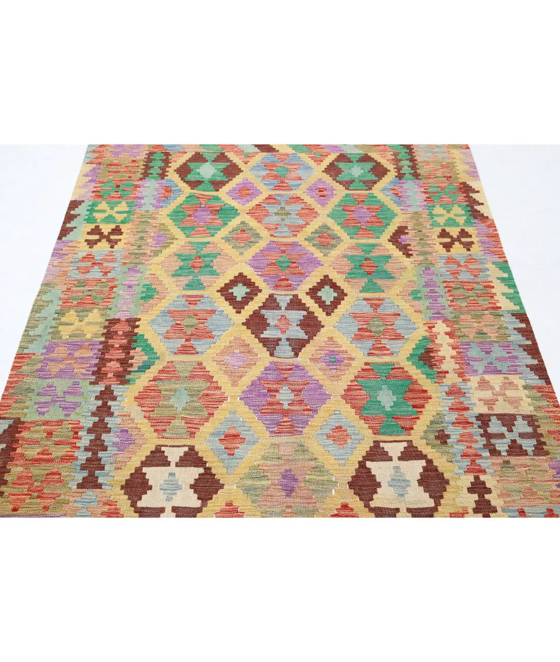 Tapis Kilim en laine Maimana Kilim noué à la main - 4'9'' x 6'5''