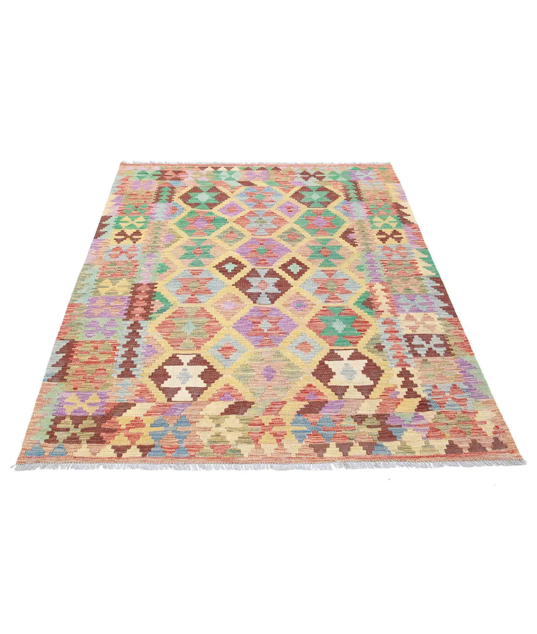 Tapis Kilim en laine Maimana Kilim noué à la main - 4'9'' x 6'5''