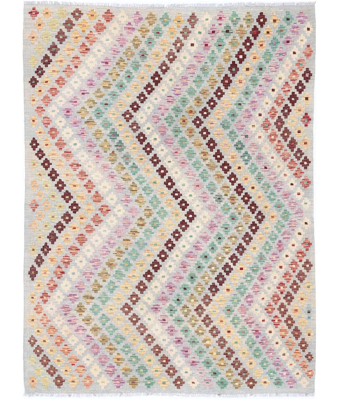 Hand Woven Maimana Kilim Wool Kilim Rug - 4&#39;9&#39;&#39; x 6&#39;5&#39;&#39;