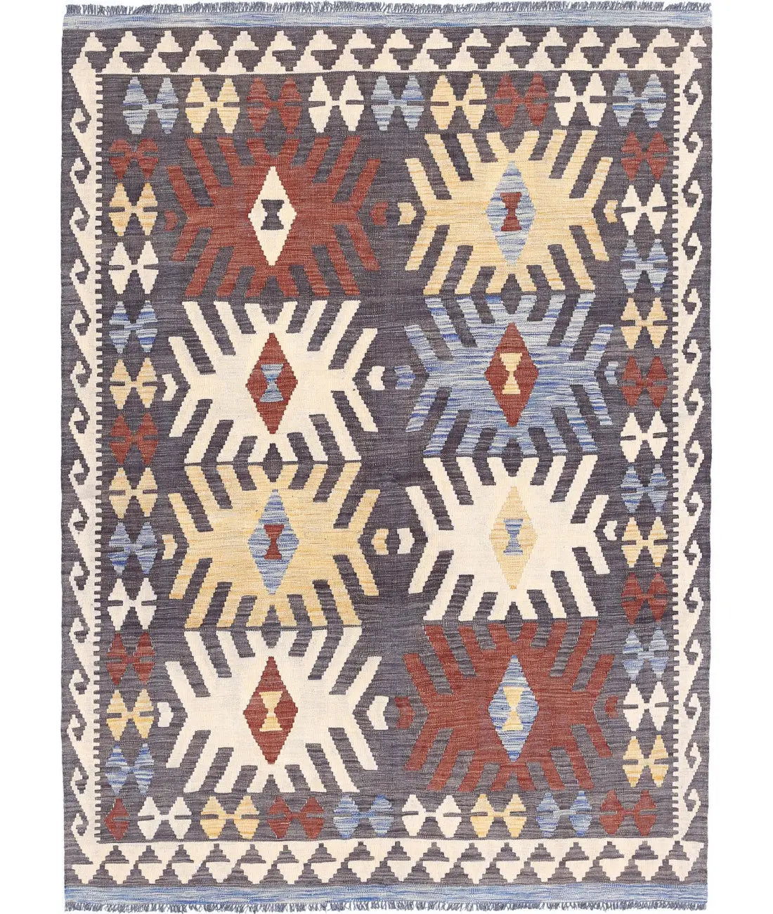 Hand Woven Maimana Kilim Wool Kilim Rug - 4'9'' x 6'6''