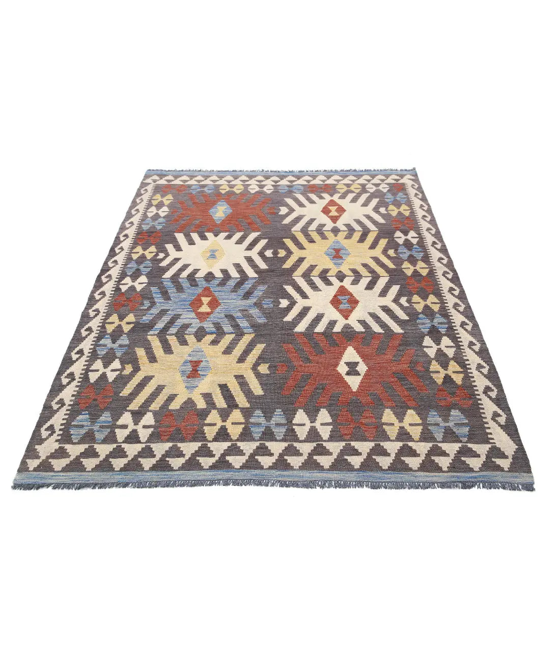 Hand Woven Maimana Kilim Wool Kilim Rug - 4'9'' x 6'6''